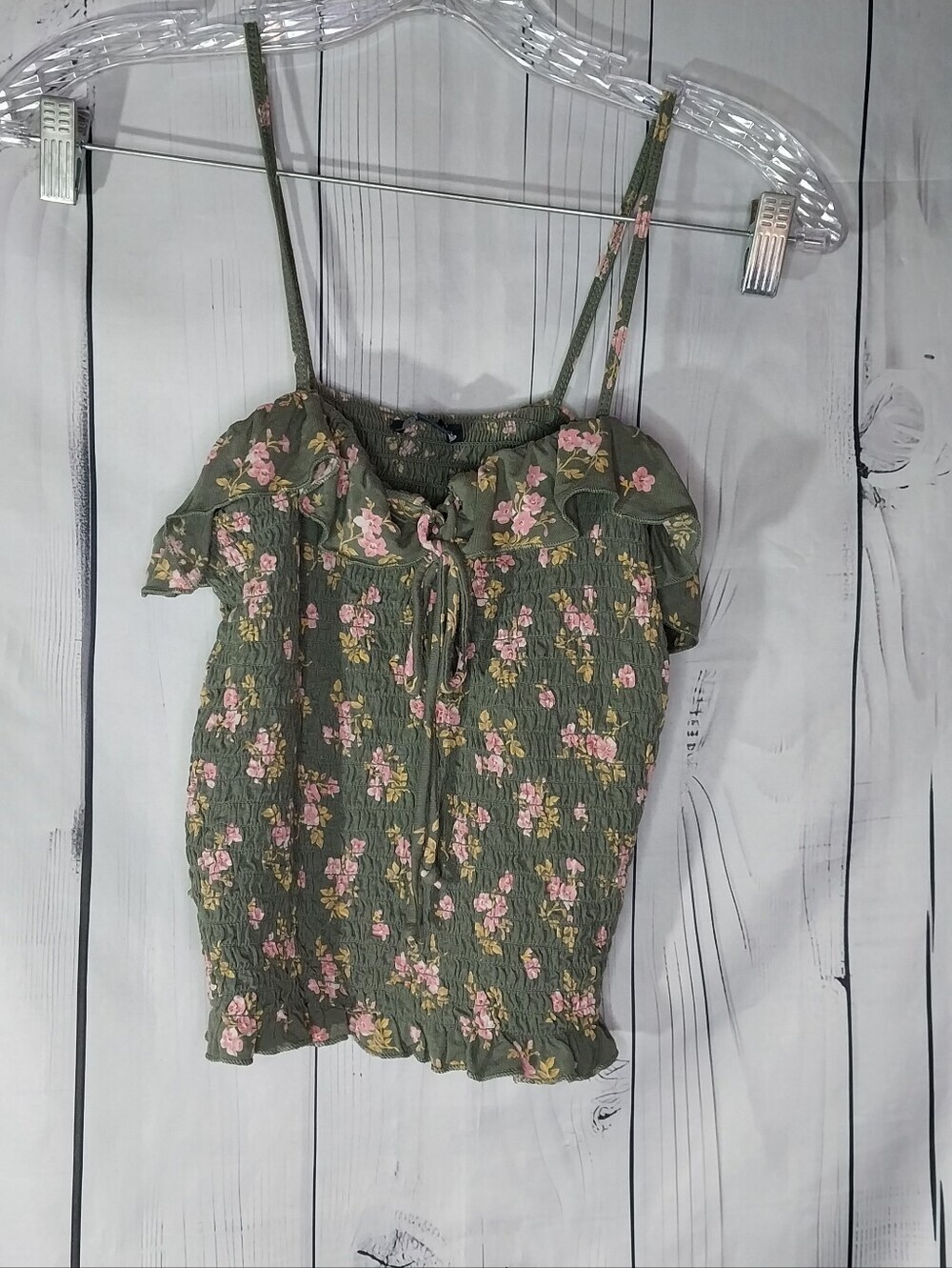 American Eagle Outfitters Floral Boho 90's Fairycore Smocked Ruffle Cropped Top